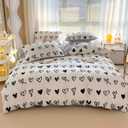BlueBlue Hearts Kids Duvet Cover Set Twin 100% Cotton Bedding for Boys Girls Teens Single Bed Cartoon Kawaii Black White Heart Love Pattern 1 Cute Comforter Cover 2 Pillowcase (Twin) (Twin ( 68'' x 86'' ))
