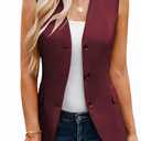GRACE KARIN Women 2025 Button Down Sleeveless Vest Blazers Fully Lined Open Front Work Vest Tops Outwear Pocket (Small, Wine)