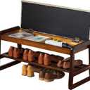 latifolia Solid Wood Bench, Entryway Shoe Bench with Cushion, Flip-Open Storage Compartment, 2-Tier Shoe Organizer(Grey,31.50''L)