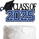 LINGBOOM Class of 2025 Graduation Cake Topper Blue Glitter Grad 2025 Happy Graduation We are So Proud of You Cake Decorations Congrats Grad Party Supplies Set of 4