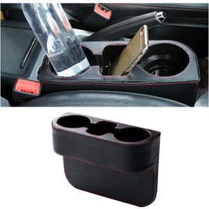 AICEL Car Cup Holder with Phone Holder, Side Pocket Console Leather Cover, Auto Front Seat Gap Interior Drink Organizer, Multifunction Accessories Storage Coin Drinks Key Wallet Sunglasses (Black)