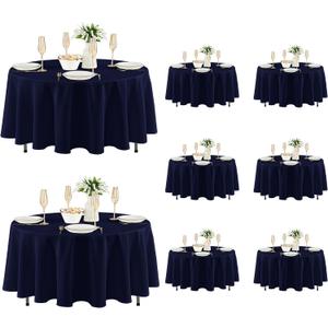 Fitable 8 Pack Round Tablecloths: Stain Resistant Wrinkle Free Circle Table Clothes, Washable Reusable Polyester Table Covers for Wedding Party Birthday Banquet Reception(Navy, 84 Inch)