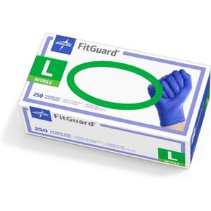Medline FitGuard Touch Nitrile Exam Gloves, 250 Count, Large, Powder Free, Disposable, Not Made with Natural Rubber Latex, Excellent Sense of Touch for Medical Tasks, Durable for Household Chores