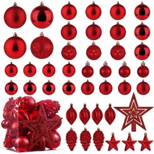 Christmas Ball Ornaments - 43pcs Shatterproof Christmas Tree Decorative Hanging Ornaments with Loop for Xmas Holiday Party Wreath Home Decoration, Red(Combo of 10 Ball and Shaped Styles)