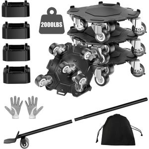 Upgraded Furniture Dolly Movers 5 Wheel Heavy Duty 3000LBS Capacity Carbon Steel Panel 360 Rotating Casters Furniture Slider for Sofa Refrigerator Piano (Black, 6in)