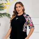 Halcurt Women Plus Size Rash Guard Short Sleeve Swim Shirt with Built in Bra UPF50+ Swimsuit Top with Pockets (XXXL)