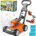 Bubble Lawn Mower for Kids, 3-in-1 Bubble Machine Blower with 10 Bubble Solution, Outdoor Push Toys for Toddlers Ages 3-8, Birthday Easter Summer Gift for Boys Girls 3 4 5 6 7 8 Year Old (Orange)
