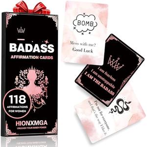 HIONXMGA Badass Affirmation Cards (Double-Sided) - 118 Daily Motivational and Inspirational Affirmations for Women, Gifts for Women Best Friend Sister Coworker Positive Cards Daily Encouragement