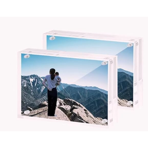 2Pack Clear Picture Frames Freestanding Double Sided Magnetic Acrylic Lucite Frameless Transparent Square Frame Gift for Desktop Display