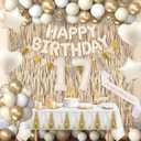 17th Birthday Decorations for Girls, White and Gold 17 Boho Birthday Party Supplies Includes Number Balloons, Banner, Fringe Curtain, Cake Topper