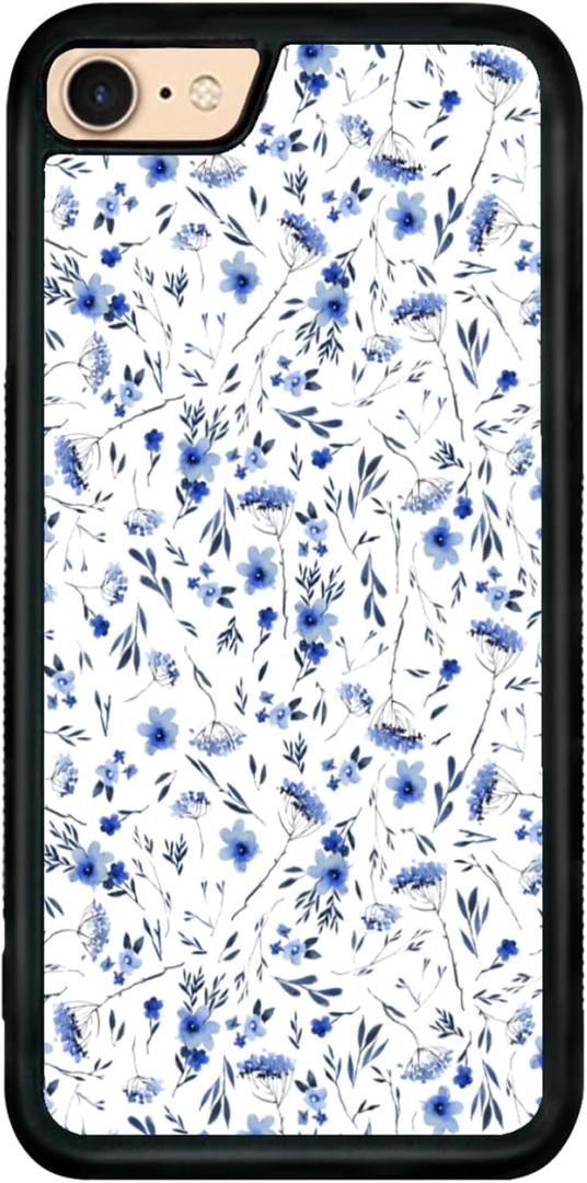 Cute Blue Flower Floral Aesthetic Phone Case for iPhone SE iPhone 8 iPhone 7 Case for Teen Girls Women Kids Girls -4.7Inch