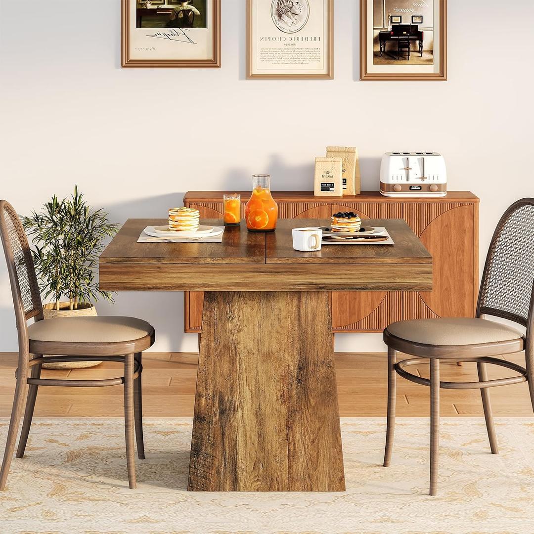 LITTLE TREE 31.5" Small Dining Table for 4, Farmhouse Kitchen Table with Walnut Finish, Square Compact Dinner Table for Home Dining Room, Apartments, Office, Living Room & Restaurants, Walnut, 31.5 Inches X 31.5 Inches X 29.53 Inches