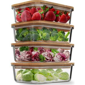 Glass Food Storage Containers with Bamboo Lids (4 Pack, 36 Ounce) Eco Friendly Meal Prep Containers Airtight Plastic Free, BPA Free