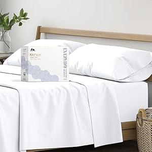 Mayfair Linen 100% Organic Cotton Percale Sheets Queen Size - White Cotton Percale Sheets Queen, 4 PC Queen Percale Sheet Set, Breathable Cooling Sheets, 16" Deep Pocket Hotel Sheets Queen Size