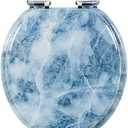 Angol Shiold Round Toilet Seat Molded Wood Toilet Seat with Quietly Close and Quick Release Hinges, Easy to Install also Easy to Clean (Round, Blue Marble)  16.5"