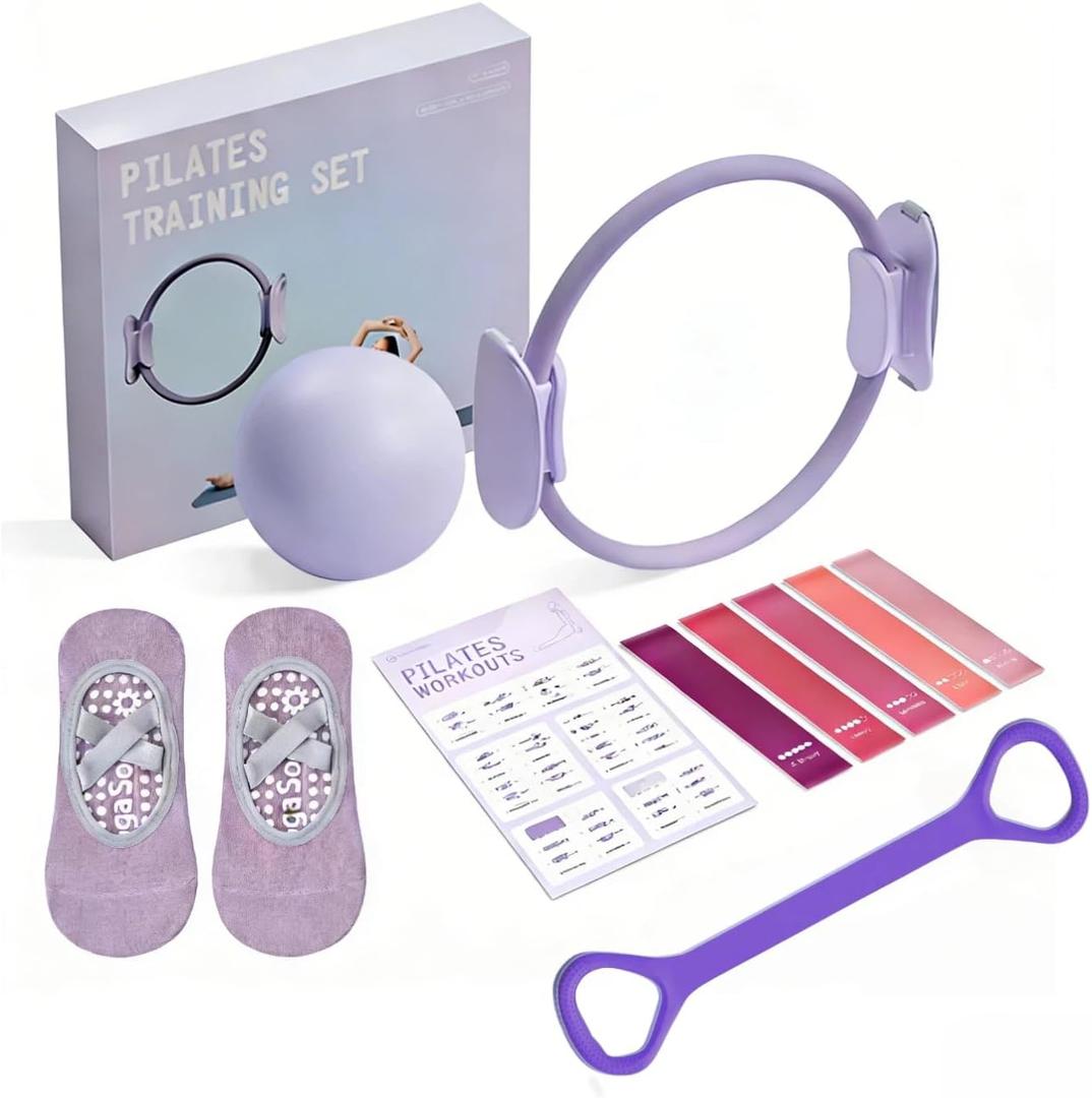 Pilates Ring Kit for Home Workout to Tone, Sculpt and Strengthen(Purple)