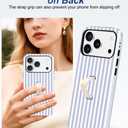 Jusy Stripes Phone Case Compatible with iPhone 17 Pro Max, with Finger Hand Strap Kickstand Shockproof Soft TPU Protective Cover for Women Girls, Blue and White