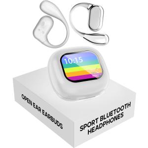Open Ear Earbuds Wireless Bluetooth 5.4 with Touchscreen Charging Case, 32H Playtime, 6g Lightweight Running Headphones, Sport Over The Ear Earbuds for Running Cycling Workouts...White