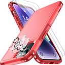 SPIDERCASE for iPhone 14 Case/iPhone 15 Case, [15 FT Military Grade Drop Protection][Non-Slip] 2 Pack [Tempered Glass Screen Protectors+Camera Lens Protectors] Heavy Duty Shockproof Case, Red
