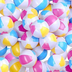 Zhanmai 50 Pcs 4 to 5 Inch Beach Balls Mini Inflatable Beach Balls Bulk White Blue Yellow and Purple Summer Toys Games Party Favors for Kids Hawaiian Pool Party