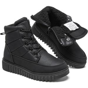 Shupua Boots for Women Winter Combat Boots Womens Ankle Boot Shoes Warm Snow Booties Hiking Sneakers with Zipper (6, Black)