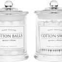 Volisnova 2 Pack Farmhouse Apothecary Jars with Lids - Glass Qtip Dispensers and Cotton Ball Holders for Bathroom Vanity Storage and Organization with 8 Pcs Wterproof Labels (Clear Glass)