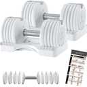 Adjustable Dumbbell  12.5/25lb Single Unit OR Set of 2  5-in-1 Adjustable Weight for Home Gym, Strength Training & Fitness Workouts, White OR Black