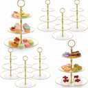 8Pack 3 Tier Cupcake Stand Bulk, Plastic Clear 3 Tiered Dessert Stand with Gold Edges Thick Round Shape Serving Dessert Tray for Tea Party Wedding Birthday Halloween Christmas Party Decorations