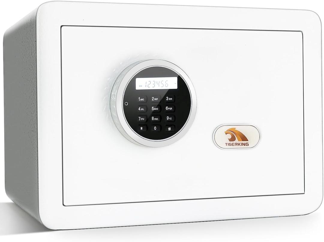 TIGERKING Small Safe Box for Home, 1.2 Cubic Feet White Safes Box with Digital Lock, Easy Assembly, Secure Electronic Locking Mechanism, Compact Personal Safe for Valuables