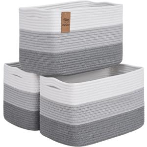 Degeyoyo Woven Storage Baskets, Baskets for Organizing, 3 Pack Woven Basket for Storage, Storage Baskets for Shelf, Towel, Toy, Book, Closet, Baby 15"10"9" (Gradient Gray)
