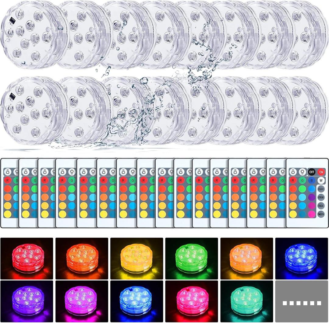 Hortsun 16 Pack Submersible LED Lights with Remote Waterproof Pool Underwater LED Light Battery Operated Bathtub16 Color Changing Lamp for Tub Pool Pond Vase Aquarium Decoration