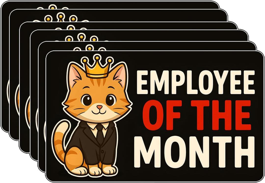 6Pcs Employee of The Month Sticker - Employee of The Month Bumper Sticker - 5"x3" Phone Stickers, Premium UV Printing  Vibrant & Long-Lasting Colors Laptop Stickers