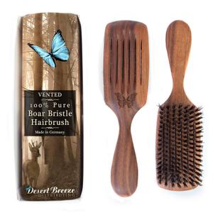 100% Pure Wild Boar Bristle, Vented Hair Brush, for Blow Drying and Natural Shine, Black Walnut Handle, Made in Germany (Dark Brown)