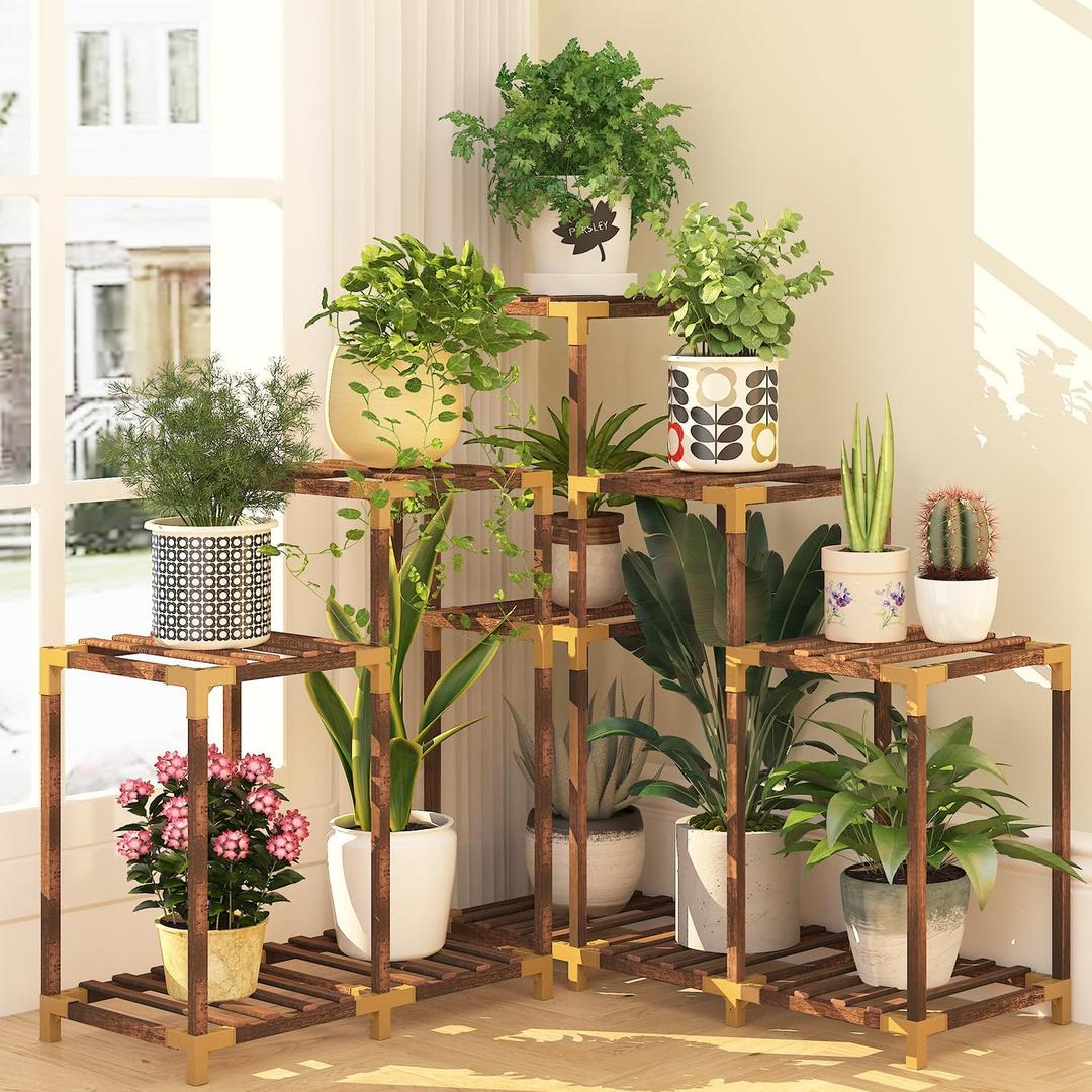 HOMKIRT Plant Stand Indoor Outdoor, 11 Tier Corner Shelf Wood Rack Organizer Display for Multiple Plants Large Ladder Holder Flower Stand for Living Room Patio Porch