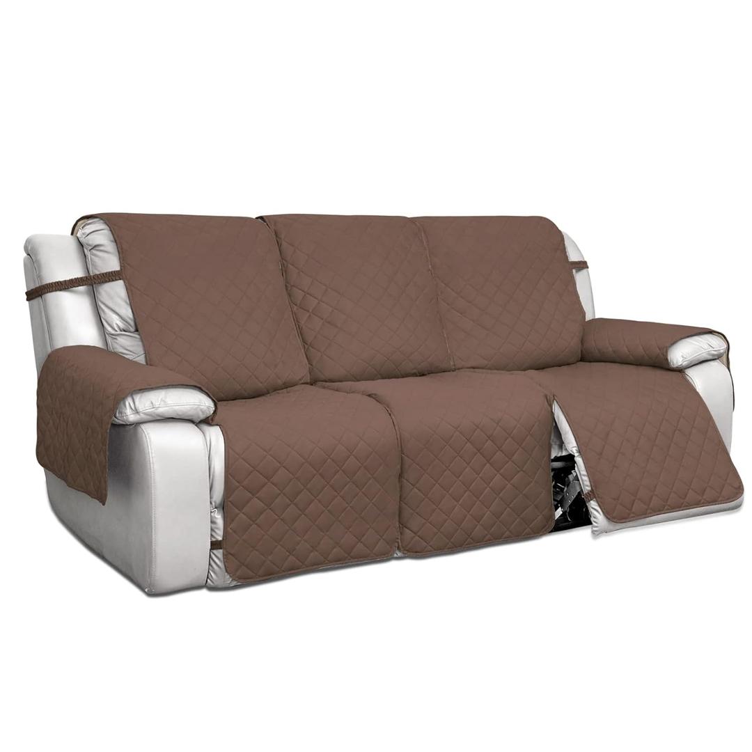 PureFit Water Resistant Reversible Sofa Covers for Reclining Sofa 3 Seat - Non Slip Split Recliner Couch Cover for 3 Cushion Couch, Washable Furniture Protector for Kids, Dogs (3 Seat, Brown/Beige)