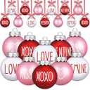 Vinsot 24 Pcs Valentines Day Ball Ornaments Pink Red White Ornaments 2.36 Inch Plastic Tree Decorations Kiss Be Mine Love Hanging Decorations Valentines Decor for Tree Home Wreath Party Decor