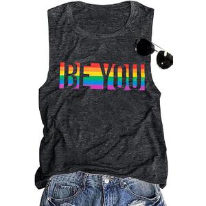 Pride Tank Tops for Women Rainbow Graphic Shirts Vest LGBT Flag Tee Gay Pride T-Shirt Ally Sleeveless Tops XXL