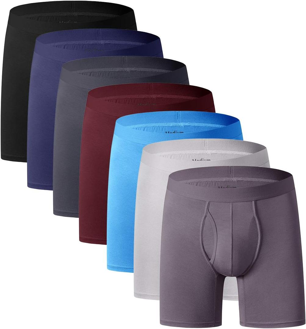 youlehe Men's Underwear Soft Bamboo Viscose Boxer Briefs Stretch Trunks Pack (7 Pack-open Fly-017)
