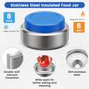 Stainless Steel Bento Box Kids Adult with 7oz Soup Thermo, Transparent Lid 3 Compartments Metal Bento Lunch Box with Insulated Food Jar,Lunch Box Container Sauce Cup for School,BPA-Free(Blue)