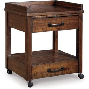 Signature Design by Ashley Baldridge Office Printer Stand, Storage, Electrical Outlets, USB Charing Ports, Wood, 21" W x 18" D x 24.63" H, Brown