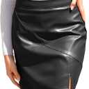 Faux Leather Skirts for Women High Waisted Bodycon Pencil Mini Skirt with Shorts