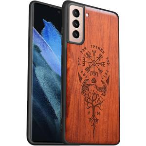 Carveit Wood Case for Samsung Galaxy A13 A14 A15 A16 4G 5G  Case [Hard Real Wood & Soft TPU] Shockproof Hybrid Protective Unique Wooden Cover Compatible with S21 Plus 5G (Viking Compass Vegvisir-Rosewood)