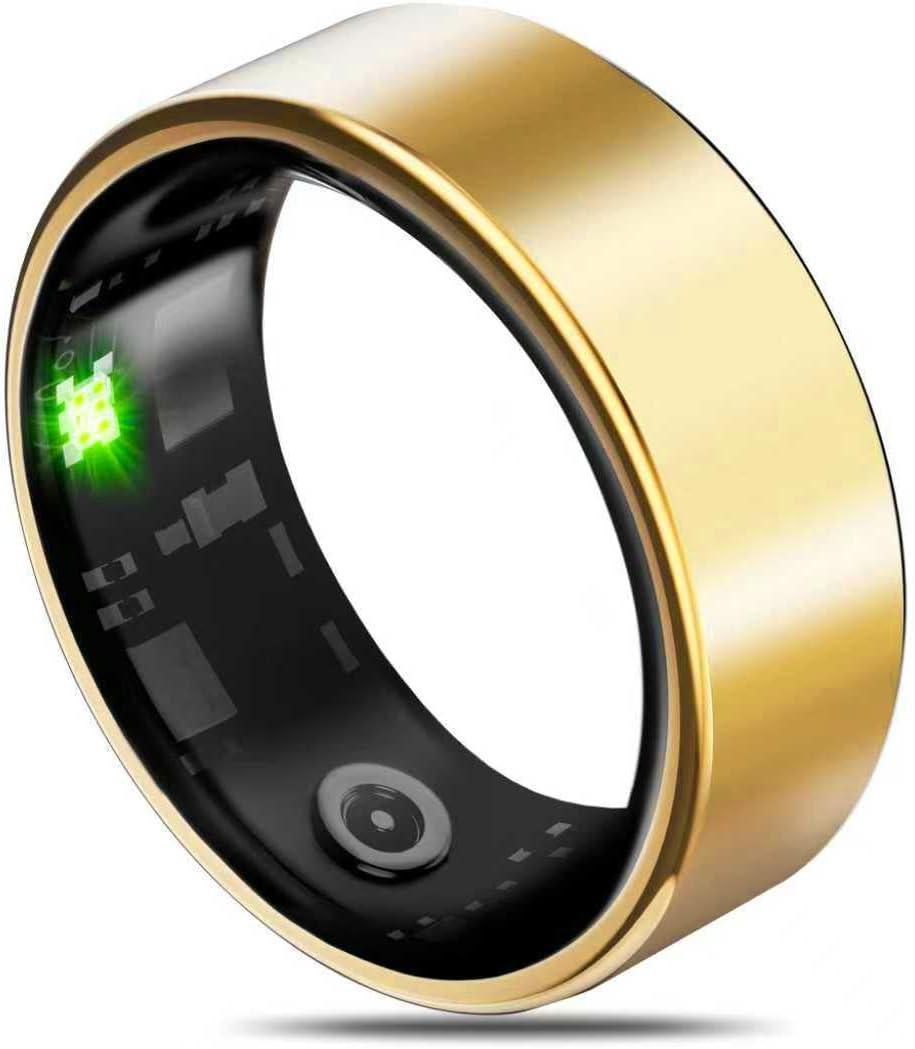 Smart Health Ring for Women Men Fitness Tracker with Heart Rate, Blood Oxygen, Blood Pressure, Sleep Monitoring, Step Counting, IP68 Waterproof for iOS and Android, No Subscription Fee, Yellow 9
