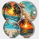 Tucocoo Abstract Beach Electric Stove Burner Covers, Set of 4 Round Stove Burner Covers, 8Inches and 10Inches, Gas Stove Burner Covers, Metal Stove Burner Cover, Palm Tree Sunset Cooktop Decorative