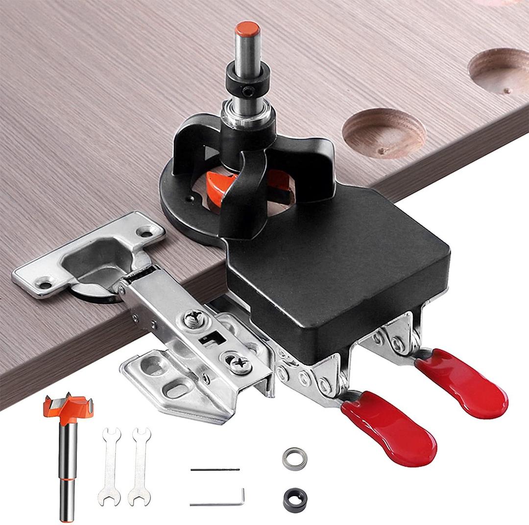Concealed Positioning Hinge Hole Punch, 35mm Door Hinge Jig With 2 Retaining Clips, High Precision Aluminum Alloy DIY Cabinet Hardware, Adjustable Quick Punch