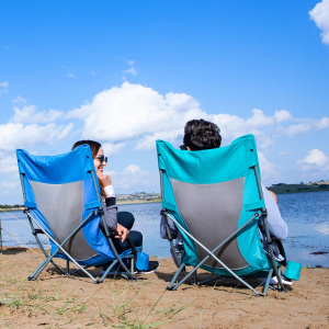 High Back Folding Beach Chair with Detachable Cooler Bag Camping Chair Mesh Back Sand Chair for Beach, Lawn, Camping, Travel, 2pc