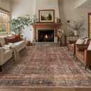 8x10 Washable Area Rug Brick Red Vintage Rug for Living Room Bedroom Low Pile Soft Non-Slip Boho Rug for Under Table Boho Distressed Retro Carpet for Bedroom Kitchen Office Dining