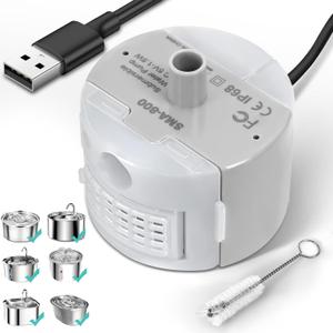 Ultra-Quiet Replacement Pump for Stainless Steel Cat Water Fountains - SMA-800 Motor - Safe and Easy to Clean with Low Voltage DC 5V and USB Cable (Pump+Brush)