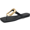 Womens Flat Sandals Leather Comfortable Flip Flops Slide Summer Beach Shoes with Metal Decoration 39