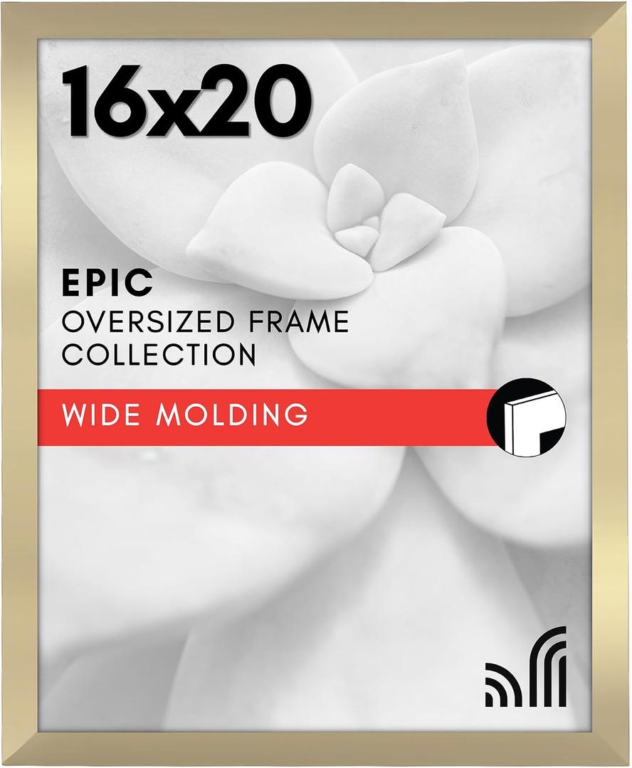 Americanflat 16x20 Picture Frame with Polished Plexiglass - Gold Picture Frame - Wide Photo Frames Made of Engineered Wood for Vertical or Horizontal Wall Display - Epic Collection - Gold